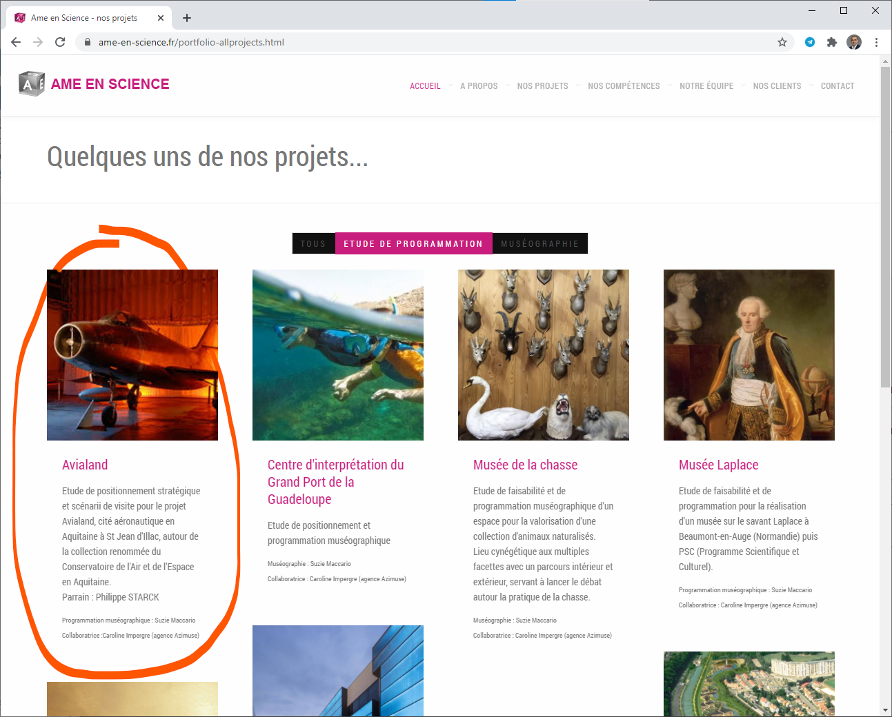 Le site de la société Ame en science mentionnant le projet Avialand